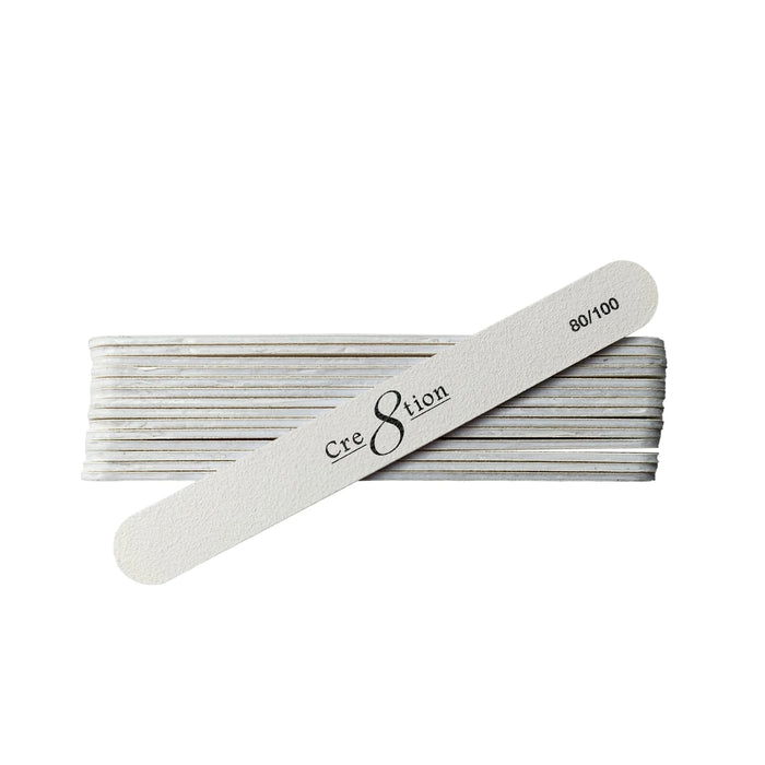 Cre8tion Disposable Mini Nail File Plastic Center White, Grit 100/100, CASE (Pk: 100 packs/case)