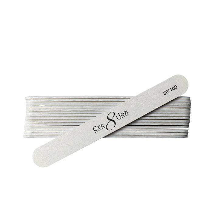 Cre8tion Disposable Mini Nail File Plastic Center White, Grit 180/180, CASE (Pk: 100 packs/case)