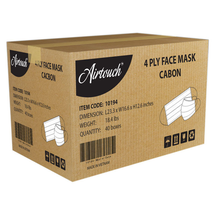 Airtouch Disposable 4 Ply Face Mask, Carbon Filter, CASE (PK: 50 pcs/case, 40 boxes/case)