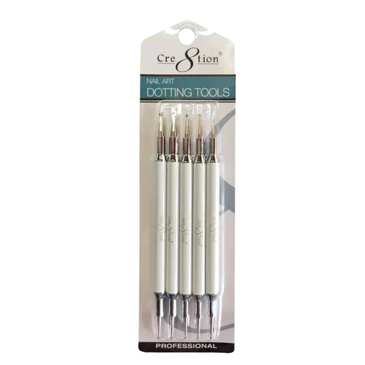 Cre8tion Nail Art Dotting Acrylic Handle Colorful Rhinestones, WHITE (Pk: 5 pcs/set)