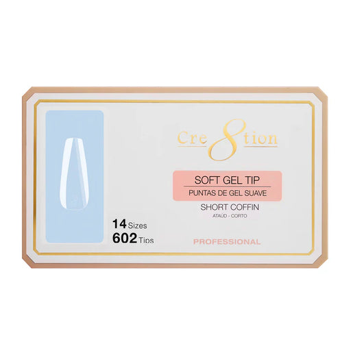 Cre8tion Soft Gel Tips - COFFIN SHORT - 14 sizes, BOX (Pk: 602 pcs/box)