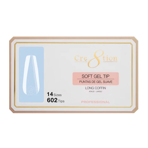 Cre8tion Soft Gel Tips - COFFIN LONG - 14 sizes, BOX(Pk: 602 pcs/box)