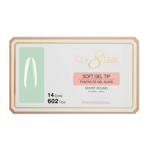 Cre8tion Soft Gel Tips - ROUND SHORT - 14 sizes, BOX (Pk: 602 pcs/box)