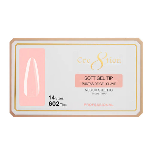 Cre8tion Soft Gel Tips - STILETTO MEDIUM - 14 sizes, BOX (Pk: 602 pcs/box)