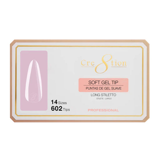 Cre8tion Soft Gel Tips - STILETTO LONG - 14 sizes, BOX (Pk: 602 pcs/box)