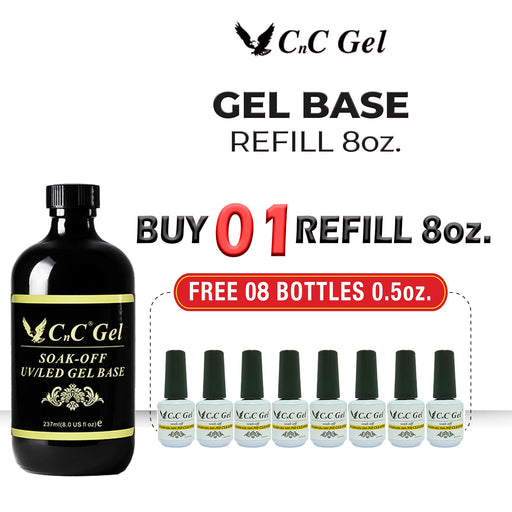 CnC Base 8oz Refill, Buy 1 Get 8 pcs CnC Base/Top 0.5oz FREE