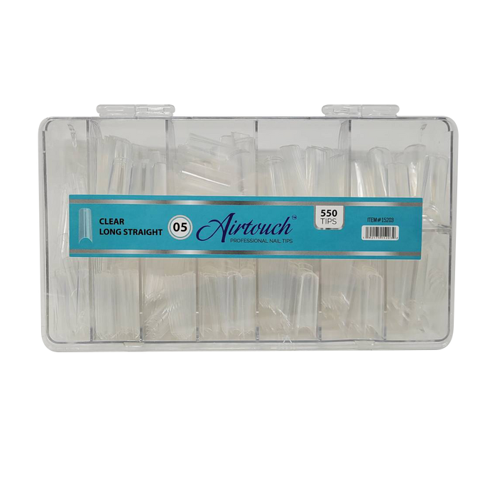 Airtouch Nail Tips Box, 05, CLEAR - LONG STRAIGHT, 10 sizes/box, 55 pcs/size, 550pcs/box, 15203 (Packing: 100 boxes/case) OK1114VD