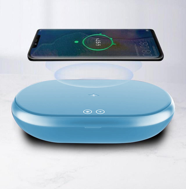 UV Cell Phone Multi-Function Disinfection Wireless Charger Box, BLUE