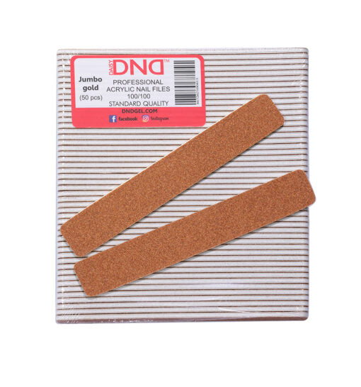 DND Acrylic Nail File, JUMBO GOLD, Grit 100/100, CASE (Pk: 50 pcs/pack ; 30 Packs/ Case)