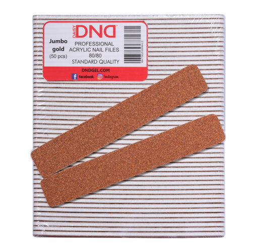 DND Acrylic Nail File, JUMBO GOLD, Grit 80/80, CASE (Pk: 50 pcs/pack ; 30 Packs/ Case)