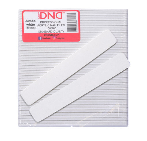 DND Acrylic Nail File, JUMBO WHITE, Grit 100/100, CASE (Pk: 50 pcs/pack ; 30 Packs/ Case)