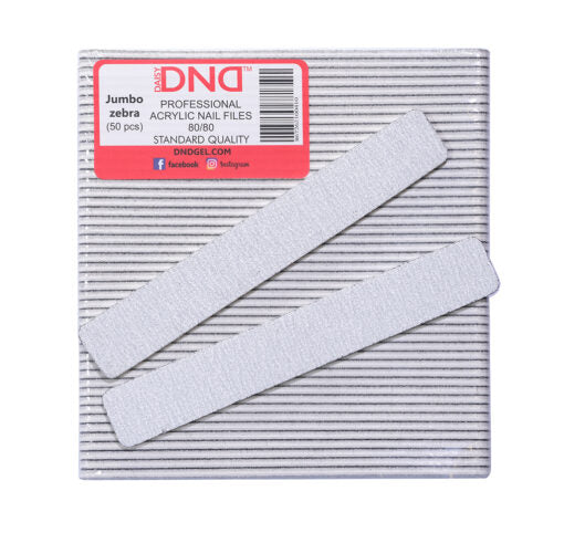 DND Acrylic Nail File, JUMBO ZEBRA, Grit 80/80, CASE (Pk: 50 pcs/pack; 30 Packs/ Case)
