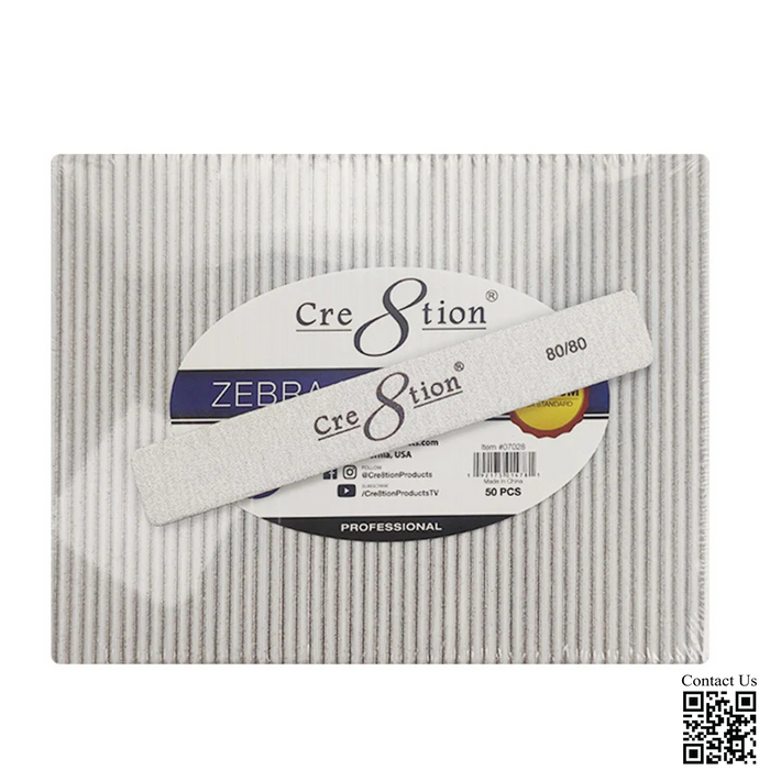 Cre8tion Premium Nail File JUMBO Zebra, Grit 100/100, CASE (Pk: 50 pcs/pack, 30 packs/case)
