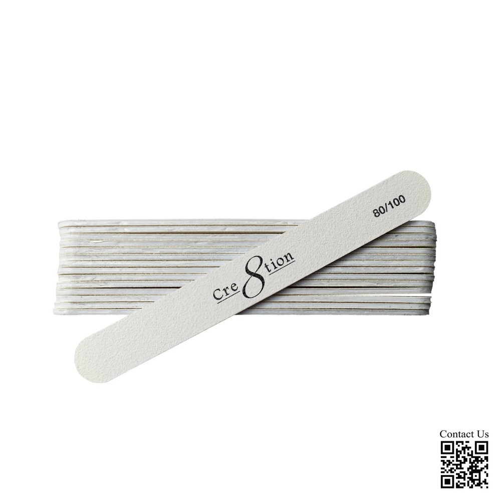 Cre8tion Disposable Mini Nail File Plastic Center White, Grit 80/100, CASE (Pk: 100 packs/case)
