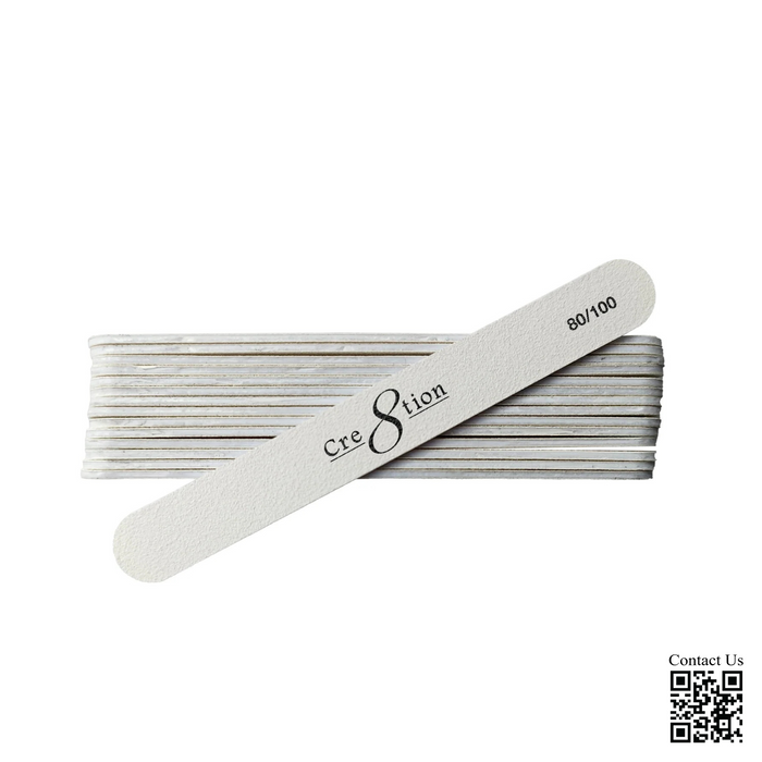 Cre8tion Disposable Mini Nail File Plastic Center White, Grit 80/100, CASE (Pk: 100 packs/case)