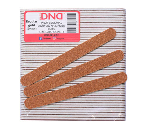 DND Acrylic Nail File, REGULAR GOLD, Grit 80/80, CASE (Pk: 50 pcs/pack ; 30 Packs/ Case)