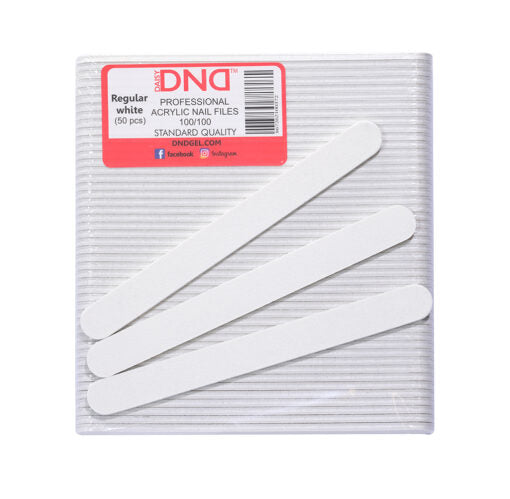 DND Acrylic Nail File, REGULAR WHITE, Grit 100/100, CASE (Pk: 40 Packs/ Case)