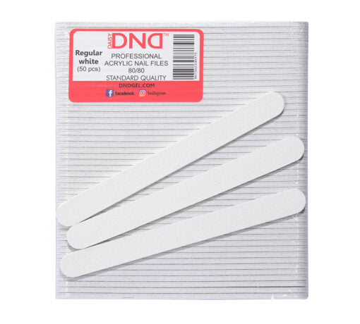 DND Acrylic Nail File, REGULAR WHITE, Grit 80/80, CASE (Pk: 50 pcs/pack ; 30 Packs/ Case)