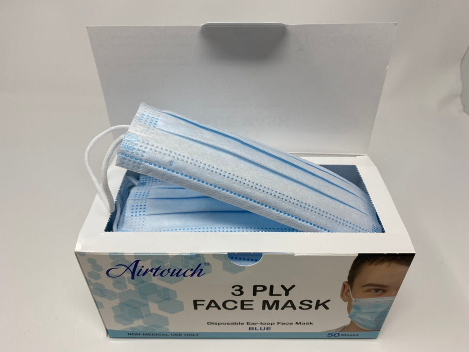Airtouch Disposable 3 Ply Face Mask, Blue, CASE (Packing. 50 pcs/box, 40 boxes/case)