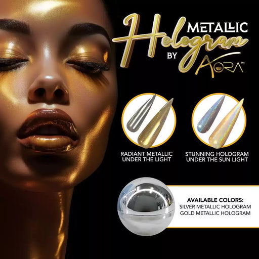 Aora Chrome Metallic Hologram Powder, Gold, 1g (PK: 200pcs/case)