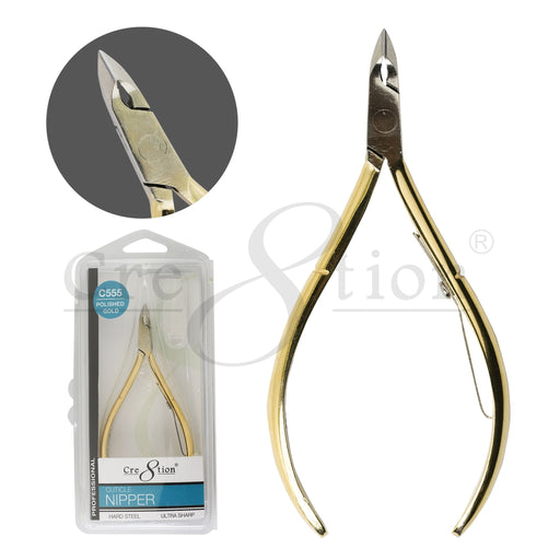 Cre8tion Hard Steel Cuticle Nippers Polished, C555, Gold, 16191