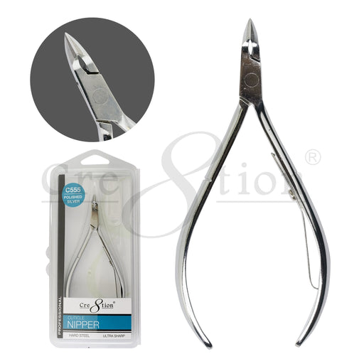 Cre8tion Hard Steel Cuticle Nippers Polished C555, Silver, 16192
