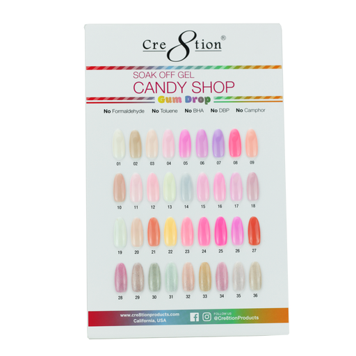 Cre8tion Candy Shop Gum Drop Gel Polish, Counter Foam Display Color Chart, 37060 KK0820