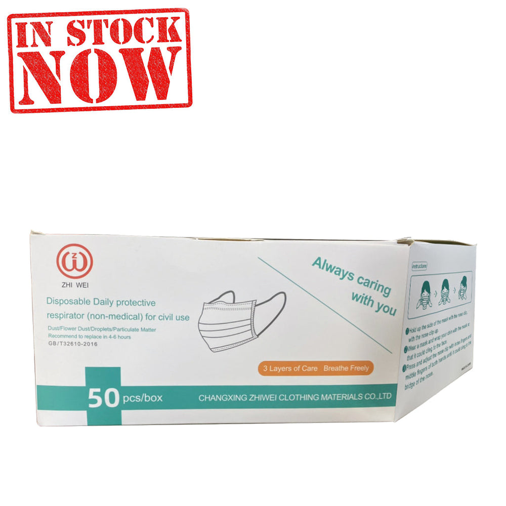 Zhi Wei Disposable 3 PLY Face Mask, CASE (Pk: 50 pcs/box, 40 boxes /case)