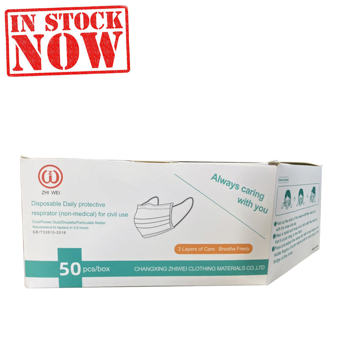 Zhi Wei Disposable 3 PLY Face Mask, CASE (Pk: 50 pcs/box, 40 boxes /case)