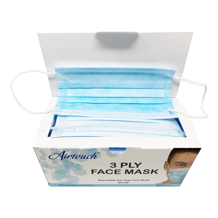 Airtouch Disposable 3 Ply Face Mask, Blue, CASE (Packing. 50 pcs/box, 40 boxes/case)