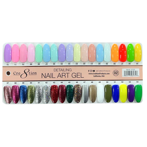 Cre8tion Detailing Nail Art Gel, 36 Colors, 02, Color Chart, 37222