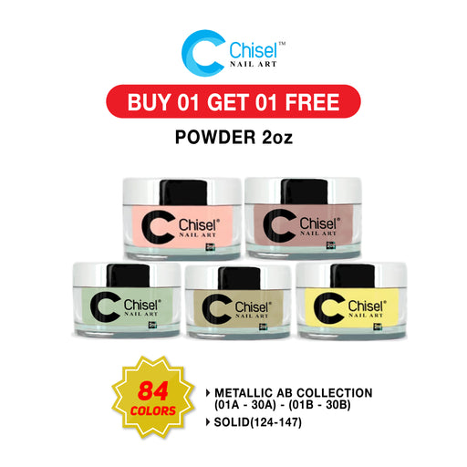 Chisel 2in1 Metallic AB Colection/Solid Powder Collection, Full Line Of 84 Colors (From 01A-30A, 01B-30B) Metallic colections, (From 124-147) solid colection, 2oz