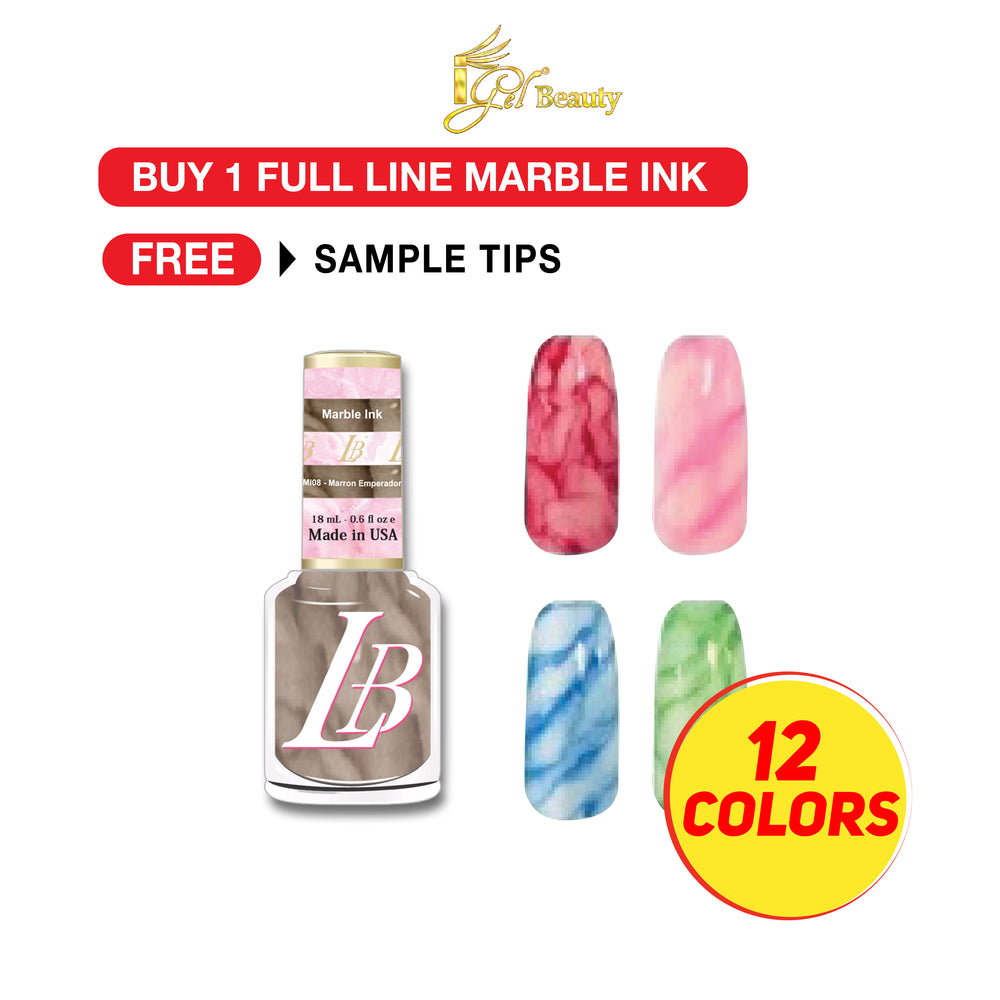 iGel LB Marble Ink Gel Polish, Full Line Of 12 (From MI01 To MI12), 0.6oz OK0528VD. Buy 01 Full Line Free Sample Tips