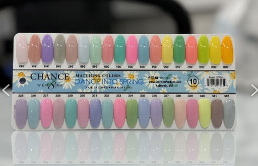 Cre8tion Chance Gel Color Chart Board, Dance into Spring, 36 tips #10 (325 to 360), 37187