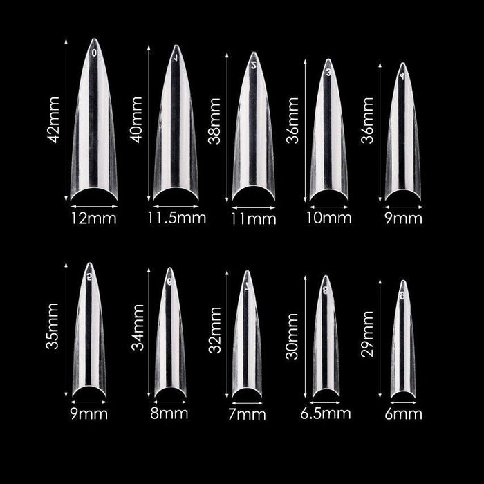 Cre8tion Special Shape - Clear Long Stiletto 02 (Pk: 500 pcs/box, 100 boxes/case)