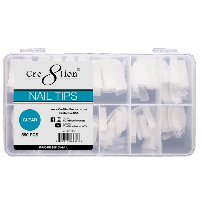 Cre8tion Nail Tips - Clear #0 - #10, BOX (Pk: 550 pcs/box)