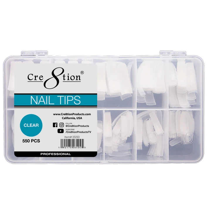 Cre8tion Nail Tips - Clear #0 - #10, BOX (Pk: 550 pcs/box)