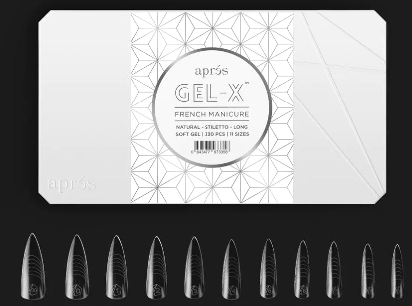 Apres Gel-X, French Manicure Tips, Natural STILETTO LONG, Box of Tips, FM-NSTL, 87306 (PK: 5pcs/box)