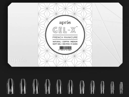 Apres Gel-X, French Manicure Tips, Natural COFFIN MEDIUM, Box of Tips, FM-NCM, 98898 (PK: 5pcs/box)