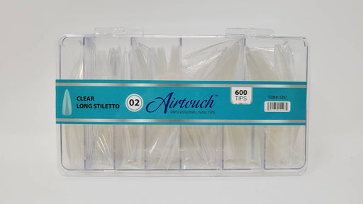 Airtouch Nail Tips Box, 02, CLEAR - LONG STILETTO, 10 sizes (From #00 To #09), 600pcs/box, 15197 (Packing: 100 boxes/case) OK1114VD