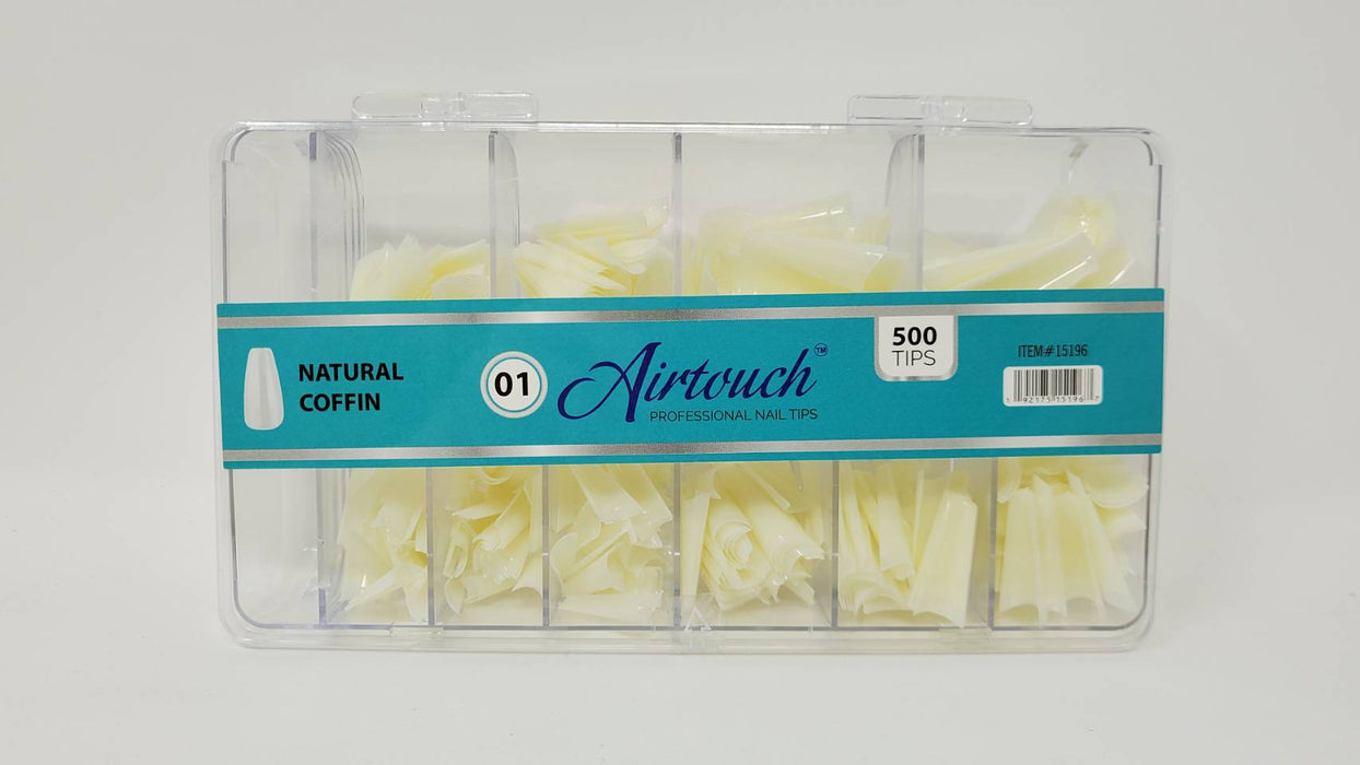 Airtouch Nail Tips Box, 01, NATURAL - COFFIN, 10 sizes (From #00 To #09), 500pcs/box, 15196 (Packing: 100 boxes/case) OK1114VD