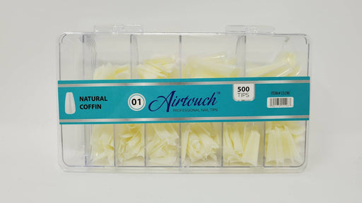 Airtouch Nail Tips Box, 01, NATURAL - COFFIN, 10 sizes (From #00 To #09), 500pcs/box, 15196 (Packing: 100 boxes/case) OK1114VD
