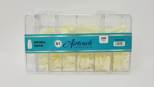 Airtouch Nail Tips Box, 01, NATURAL - COFFIN, 10 sizes (From #00 To #09), 500pcs/box, 15196 (Packing: 100 boxes/case) OK1114VD