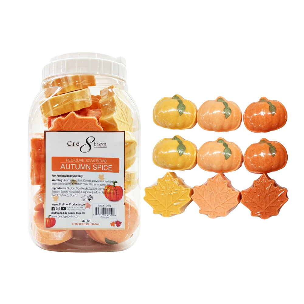 Cre8tion Pedicure Soak Bomb 85g - AUTUMN SPICE, CASE (Pk: 30 pcs/jar, 4 jars/case)