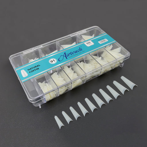 Airtouch Nail Tips Box, 01, NATURAL - COFFIN, 10 sizes (From #00 To #09), 500pcs/box, 15196 (Packing: 100 boxes/case) OK1114VD