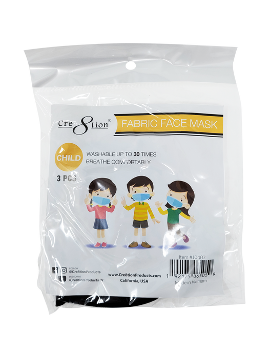 Cre8tion 2 layer Reusable Fabric Face Mask - For Child, MIX COLORS, 3pcs/pack OK0804VD