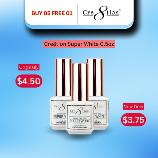 Cre8tion Soak Off Gel Super White 0.5oz - Buy 5 Get 1 Size 0.5oz Free