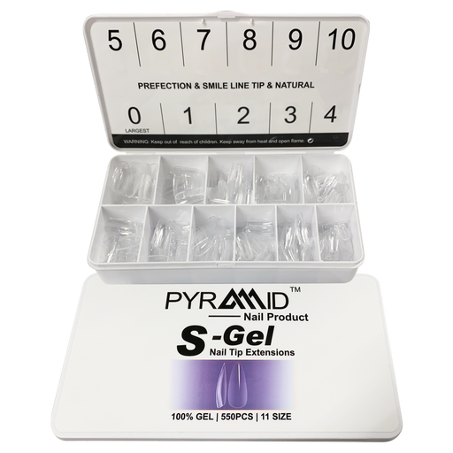 Pyramid S-Gel Extension Nail Tips Box, 11 Sizes, ALMOND