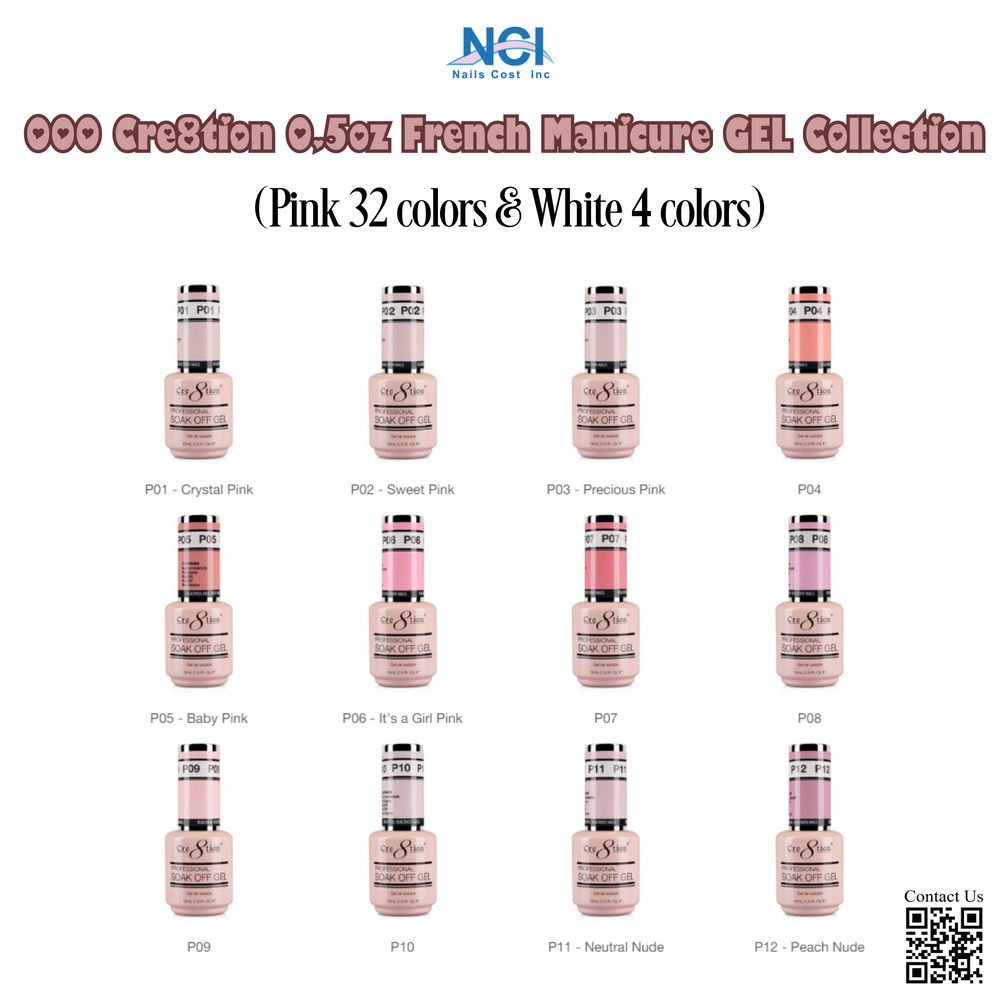 000 Cre8tion 0.5oz French Manicure GEL Collection (Pink 32 colors & White 4 colors)