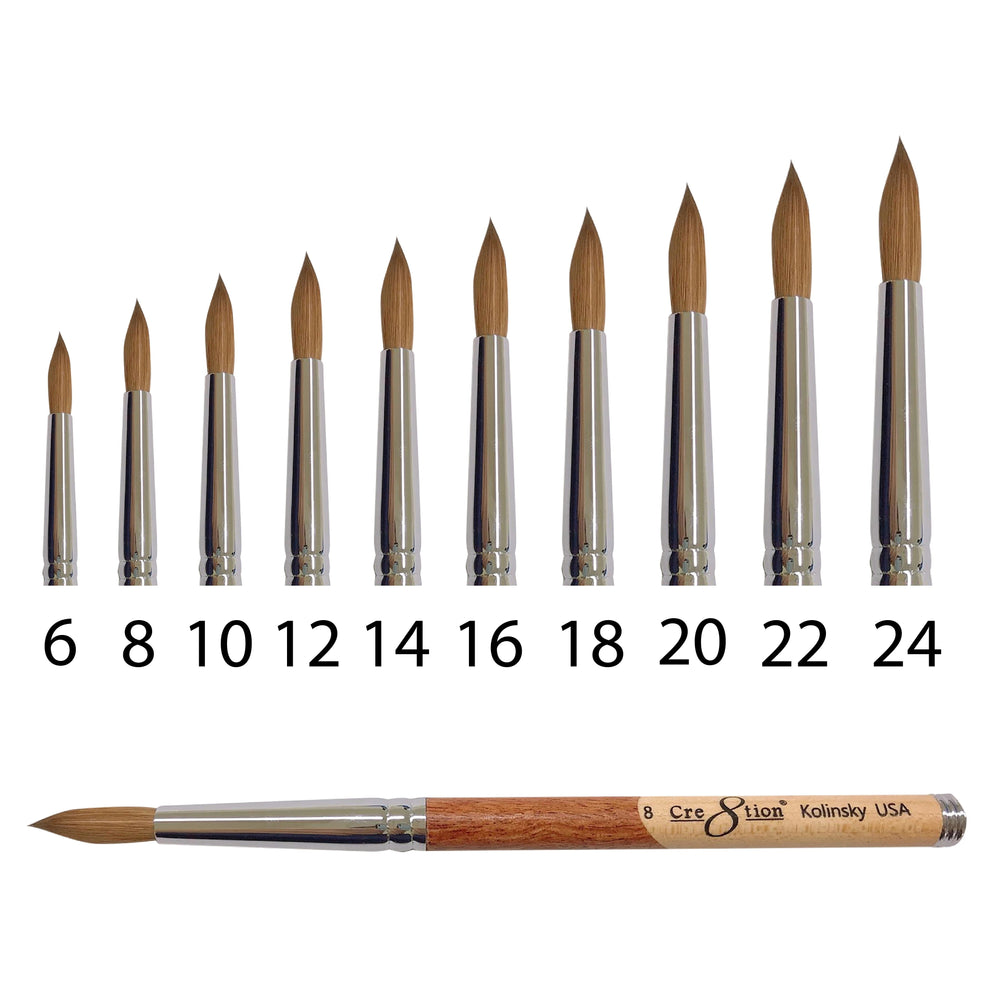 Cre8tion Kolinsky Acrylic Brush Brown Handle, #24 (Pk: 150 pcs/box, 600 pcs/case)